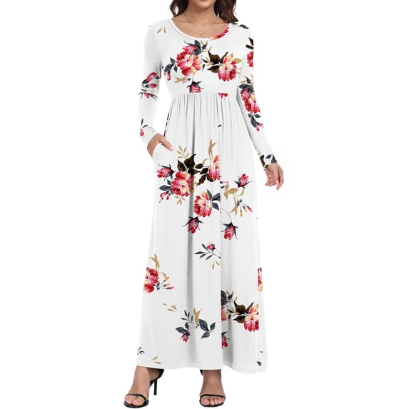 Aiyino Women's Maxi Dresses Long Sleeve Casual Long Dresses Loose with Pockets