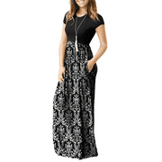 AIYINO Women's Maxi Dresses Short Sleeve Casual Long Dresses Loose with Pockets，Black S