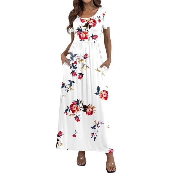 Aiyino Women's Maxi Dresses Short Sleeve Casual Long Dresses Loose with Pockets