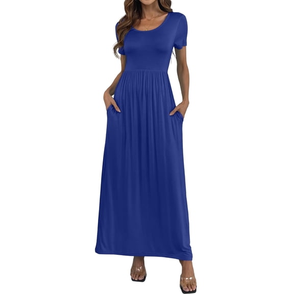 Aiyino Women's Maxi Dresses Short Sleeve Casual Long Dresses Loose with Pockets