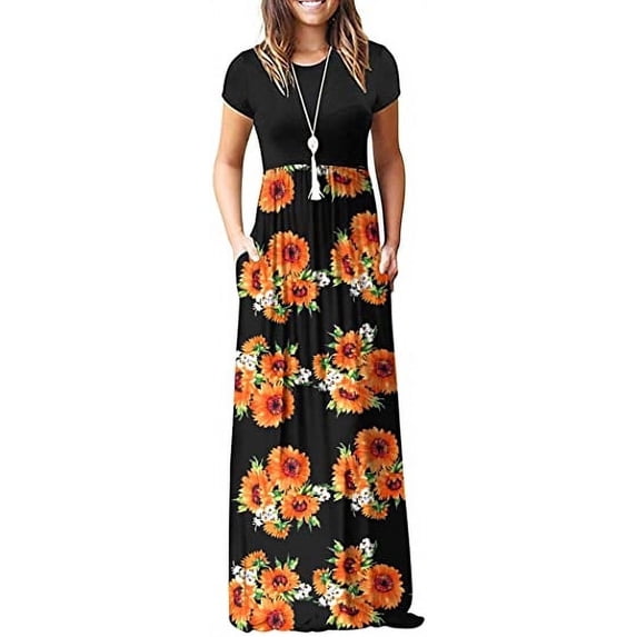 Aiyino Women's Maxi Dresses Short Sleeve Casual Long Dresses Loose with Pockets