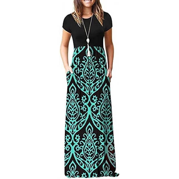 Aiyino Women's Maxi Dresses Short Sleeve Casual Long Dresses Loose with Pockets
