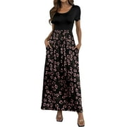 AIYINO Women's Maxi Dresses Short Sleeve Casual Long Dresses Loose with Pockets