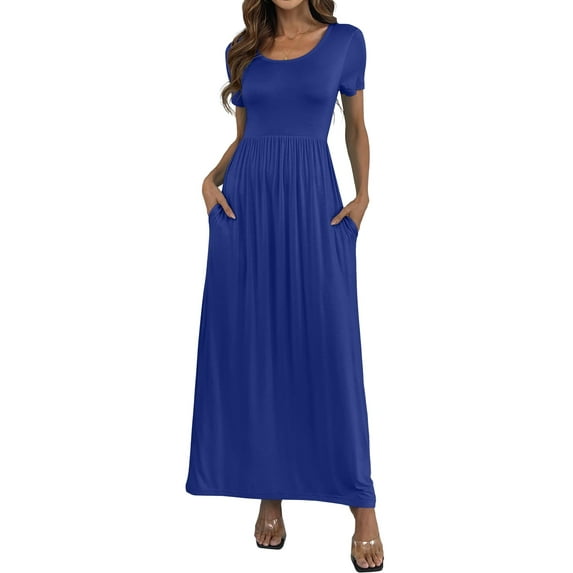 Aiyino Women's Maxi Dresses Short Sleeve Casual Long Dresses Loose with Pockets