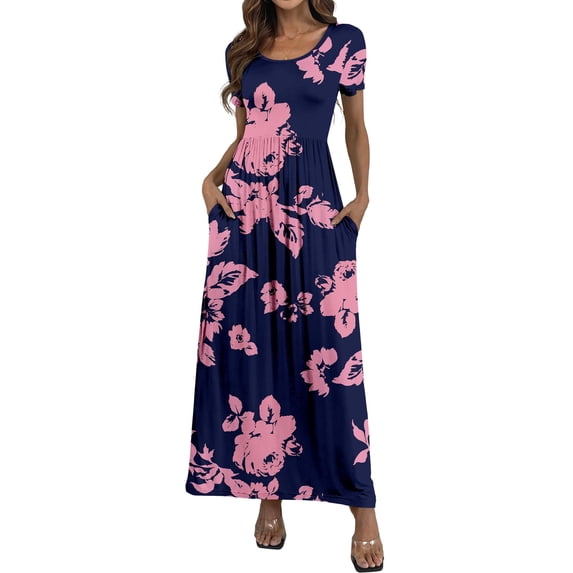 Aiyino Women's Maxi Dresses Short Sleeve Casual Long Dresses Loose with Pockets