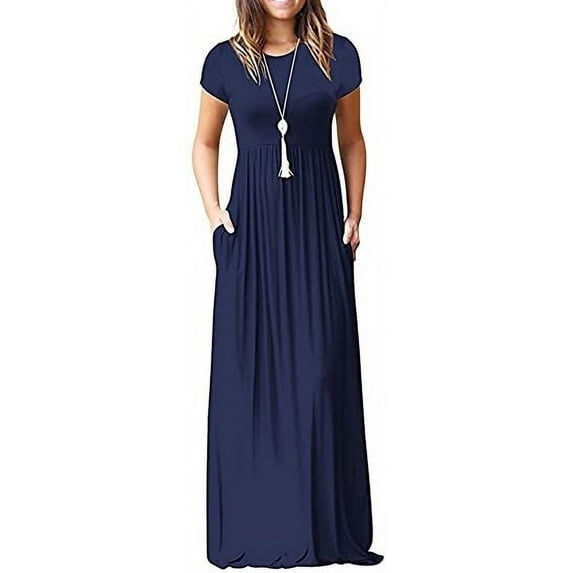 Aiyino Women's Maxi Dresses Short Sleeve Casual Long Dresses Loose with Pockets