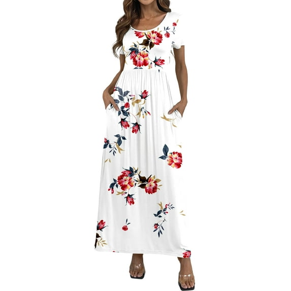 Aiyino Women's Maxi Dresses Short Sleeve Casual Long Dresses Loose with Pockets