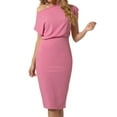 thumbnail image 1 of Aiyino Women's Off The Shoulder Short Sleeve Ribbed Casual Party Bodycon Midi Dress L,Pink, 1 of 9