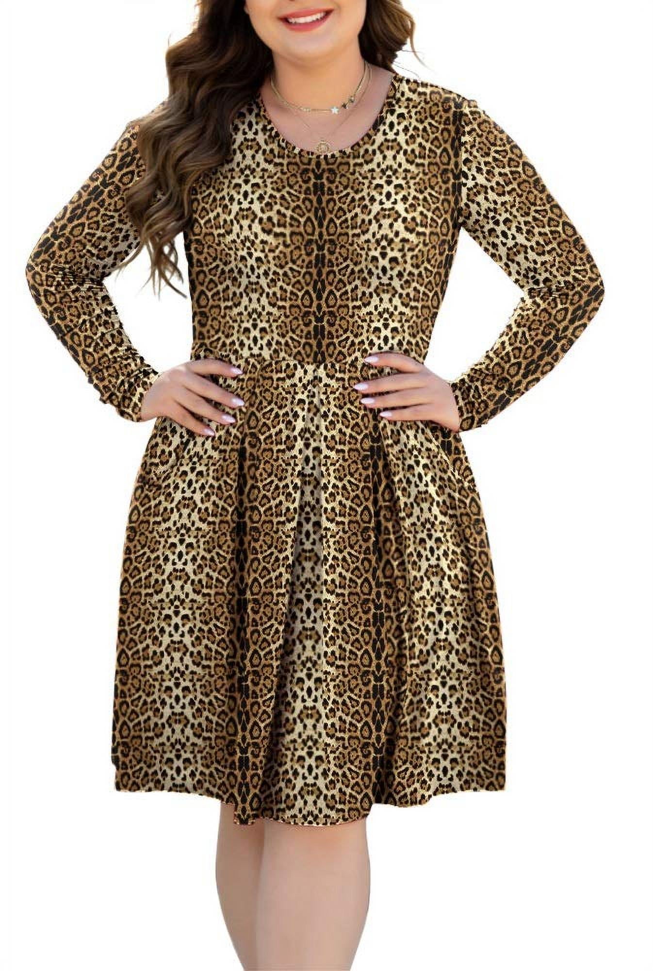 Aiyino Women's Plus Size Long Sleeve Dress Casual Pleated Swing Dresses