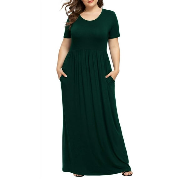 Aiyino Women's Plus Size Tunic Swing T-Shirt Dress Short Sleeve Maxi Dress with Pockets
