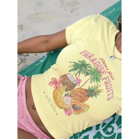 Aiyino Women's Rio de Janeiro Graphic Tee - Summer Vacation Tropical Paradise T-Shirt, Oversized Casual Beach