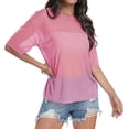 thumbnail image 1 of Aiyino Women's See Through Mesh Sheer Blouse Sexy T Shirt Blouse Summer Short Sleeve Round Neck Loose Tops Tee,L Dark Pink, 1 of 9