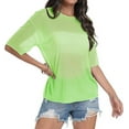 thumbnail image 1 of Aiyino Women's See Through Mesh Sheer Blouse Sexy T Shirt Blouse Summer Short Sleeve Round Neck Loose Tops Tee,XL Light Green, 1 of 10