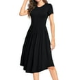 thumbnail image 1 of Aiyino Women's Short Sleeve Casual Dress Pleated Loose Flowy Midi Dress With Pocket, 1 of 6