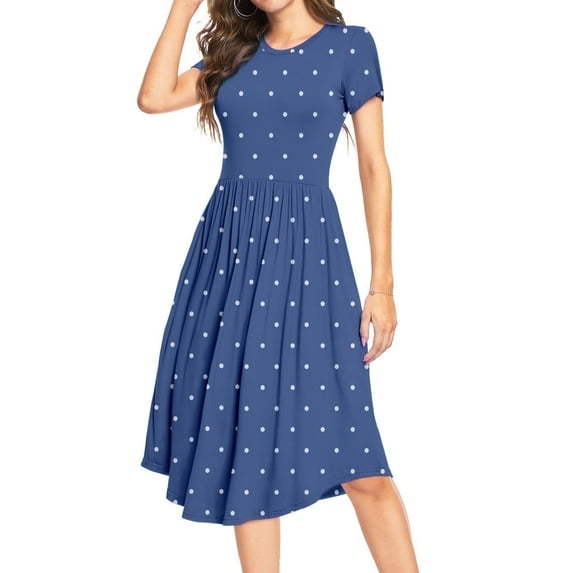 Aiyino Women's Short Sleeve Polka Dot Casual Dress Pleated Loose Flowy Midi Dress With Pocket