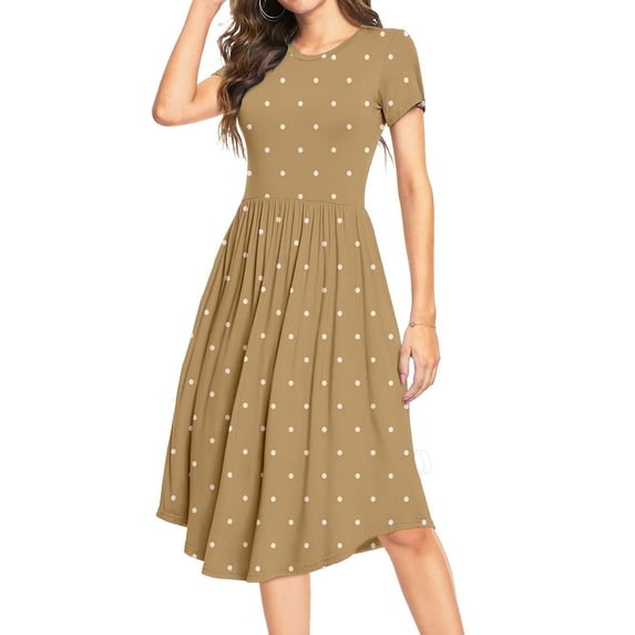 Aiyino Women's Short Sleeve Polka Dot Casual Dress Pleated Loose Flowy Midi Dress With Pocket