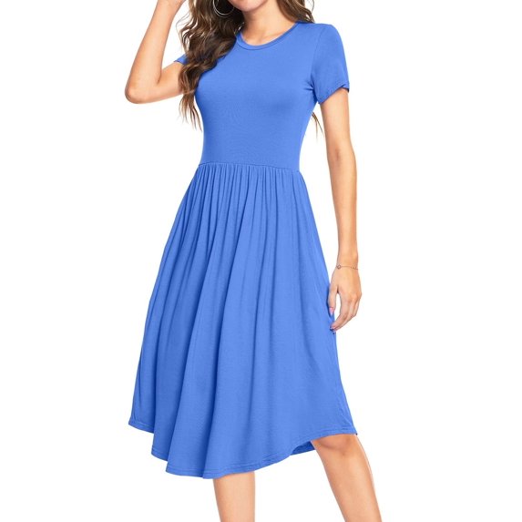 Aiyino Women's Short Sleeve Polka Dot Casual Dress Pleated Loose Flowy Midi Dress With Pocket