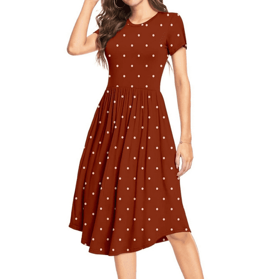 Aiyino Women's Maxi Dresses Plus Size Short Sleeve Polka Dot Casual Dress Pleated Loose Flowy Midi Dress With Pocket