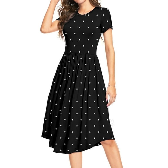 Aiyino Women's Short Sleeve Polka Dot Casual Dress Pleated Loose Flowy Midi Dress With Pocket