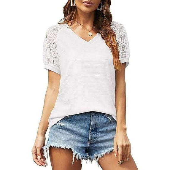Aiyino Women’s Tops Short Sleeve T Shirts Loose Casual Blouses For Summer,White S