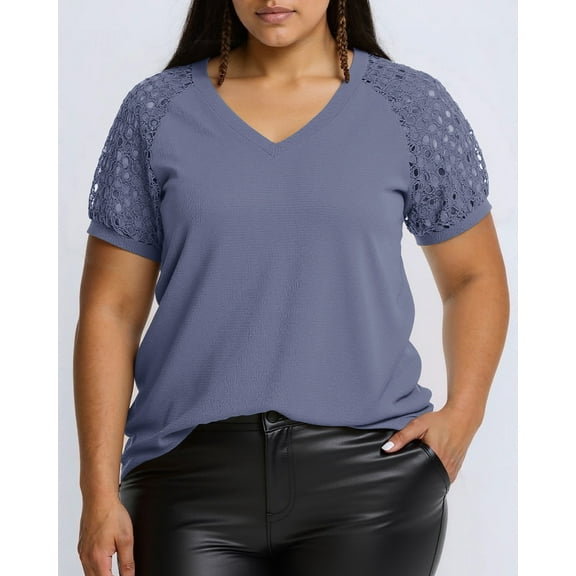 Aiyino Women’s Tops And Blouses Plus Size Loose Short Sleeve Summer T Shirts,Blue L