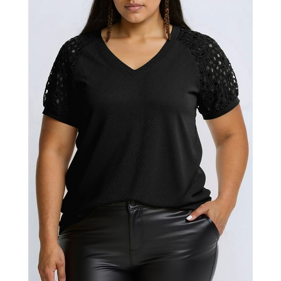 Aiyino Women’s Blouses Plus Size Tops Casual Short Sleeve Loose Summer T Shirts,Black L