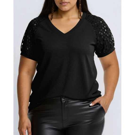 Aiyino Women’s Blouses Plus Size Tops Casual Short Sleeve Loose Summer T Shirts,Black L