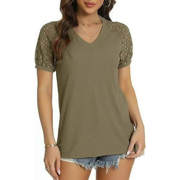 Aiyino Women’s Summer Tops And Blouses Short Sleeve Casual Loose T Shirts,M Green