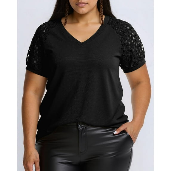 Aiyino Women’s Blouses Plus Size Tops Casual Short Sleeve Loose Summer T Shirts,Black 2XL