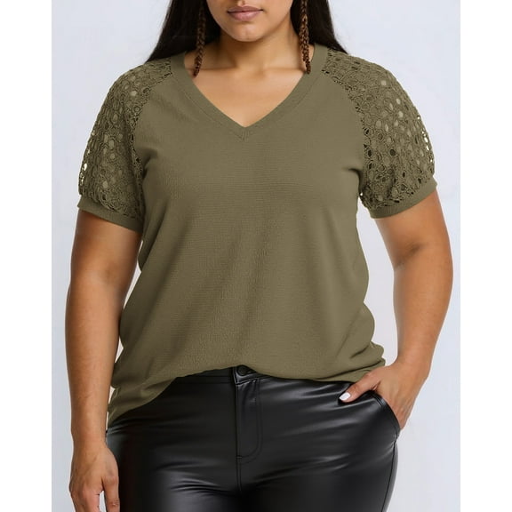 Aiyino Women’s Tops And Blouse Plus Size Short Sleeve Casual Loose Summer T Shirts,L Green