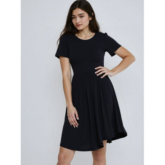 Aiyino Women's Dresses Short Sleeve Solid Color Loose Casual Summer Dress With Pocket,S Black