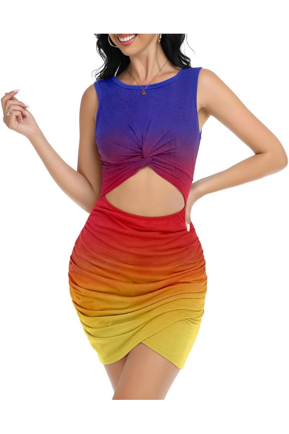 Women's 2024 Summer Sleeveless Tank Dresses Cut Out Twist Bodycon Wrap Party Evening Mini Dress
