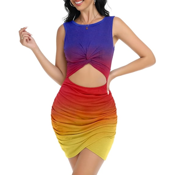 Aiyino Women's 2024 Summer Sleeveless Tank Dresses Cut Out Twist Bodycon Wrap Party Evening Mini Dress