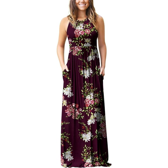 Aiyino Women's Sleeveless/Long Sleeve Plain Maxi Dresses Casual Long Dresses with Pockets
