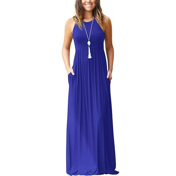 Aiyino Women's Sleeveless/Long Sleeve Plain Maxi Dresses Casual Long Dresses with Pockets