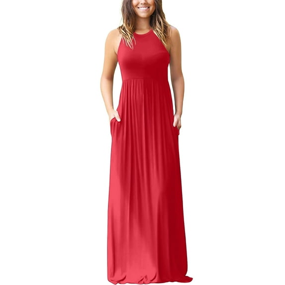 Aiyino Women's Sleeveless/Long Sleeve Plain Maxi Dresses Casual Long Dresses with Pockets