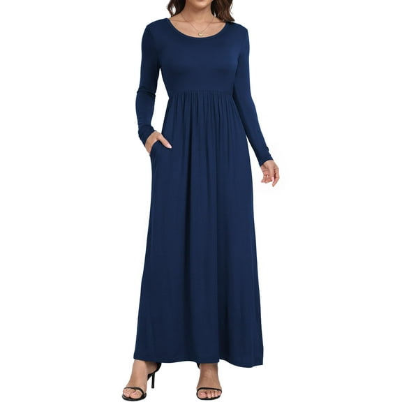 Aiyino Women's Sleeveless/Long Sleeve Plain Maxi Dresses Casual Long Dresses with Pockets