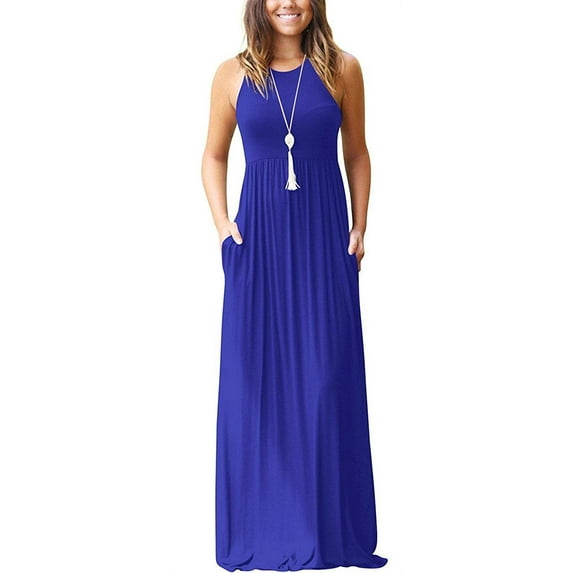 Aiyino Women's Sleeveless/Long Sleeve Plain Maxi Dresses Casual Long Dresses with Pockets