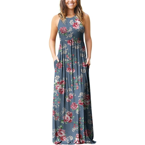 Aiyino Women's Sleeveless/Long Sleeve Plain Maxi Dresses Casual Long Dresses with Pockets