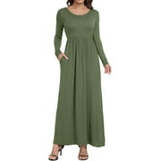 AIYINO Women's Sleeveless/Long Sleeve Plain Maxi Dresses Casual Long Dresses with Pockets