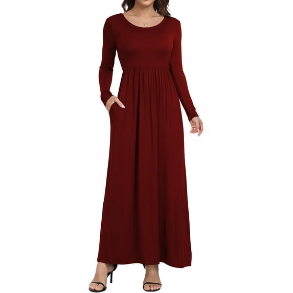 Aiyino Women's Sleeveless/Long Sleeve Plain Maxi Dresses Casual Long Dresses with Pockets