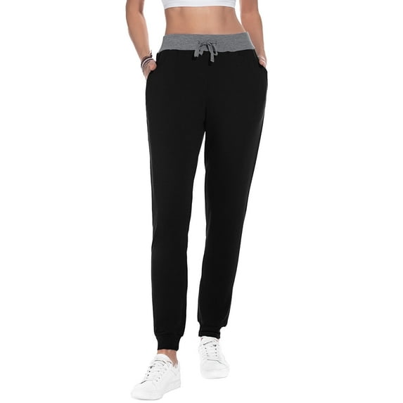 Aiyino Women's Stretch Sweatpants Cozy Joggers Pants Tapered Active Yoga Lounge Travel Pants with Pockets 5XL, Black
