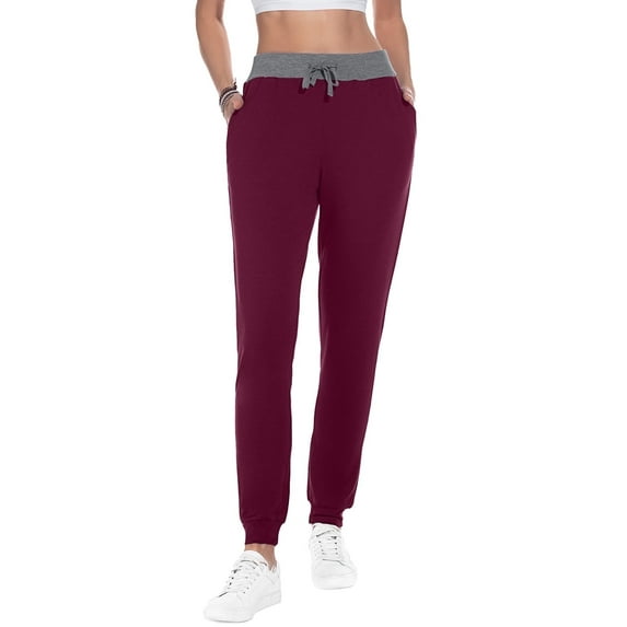 Aiyino Women's Stretch Sweatpants Cozy Joggers Pants Tapered Active Yoga Lounge Travel Pants with Pockets M, Wine Red