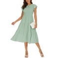 thumbnail image 1 of Aiyino Women's Summer Casual Dresses Short Sleeve Elastic Waist Tiered Midi Dress Plus Size,L Green, 1 of 7
