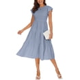 thumbnail image 1 of Aiyino Women's Summer Casual Dresses Short Sleeve Elastic Waist Tiered Midi Dress, 1 of 6