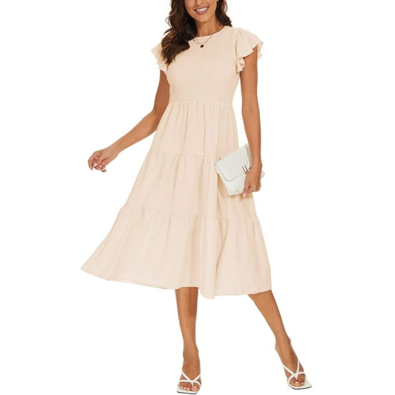 Aiyino Women's Summer Casual Dresses Short Sleeve Elastic Waist Tiered Midi Dress