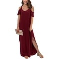 thumbnail image 1 of Aiyino Women's Summer Casual Loose Long Dress Cold Shoulder Short Sleeve Split Maxi Dresses, 1 of 7