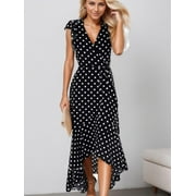 AIYINO Women's Summer Floral Print Cross V Neck Casual Comfort Dress Bohemian Long Dresses