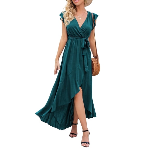 Aiyino Women's Summer Floral Print Cross V Neck Casual Comfort Dress Bohemian Long Dresses