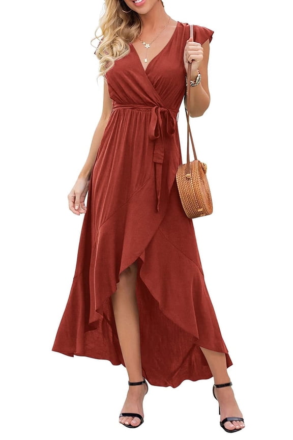 Women's Summer Floral Print Cross V Neck Casual Comfort Dress Bohemian Long Dresses